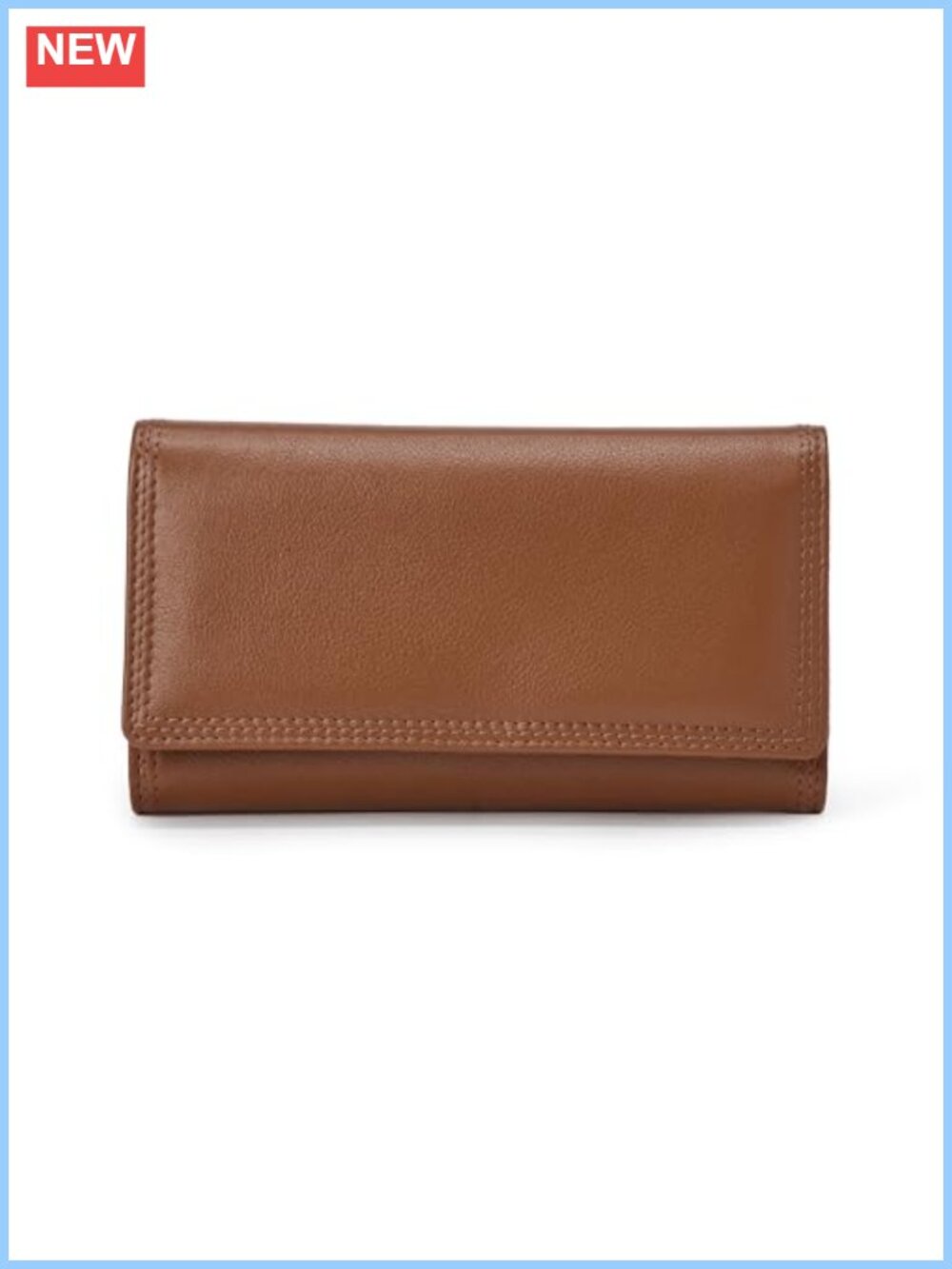 Long Flap Continental Leather Wallet Snap Closure 12 Card Slots